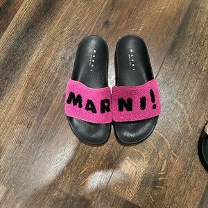 Marni Pink and Black Slide Sandals